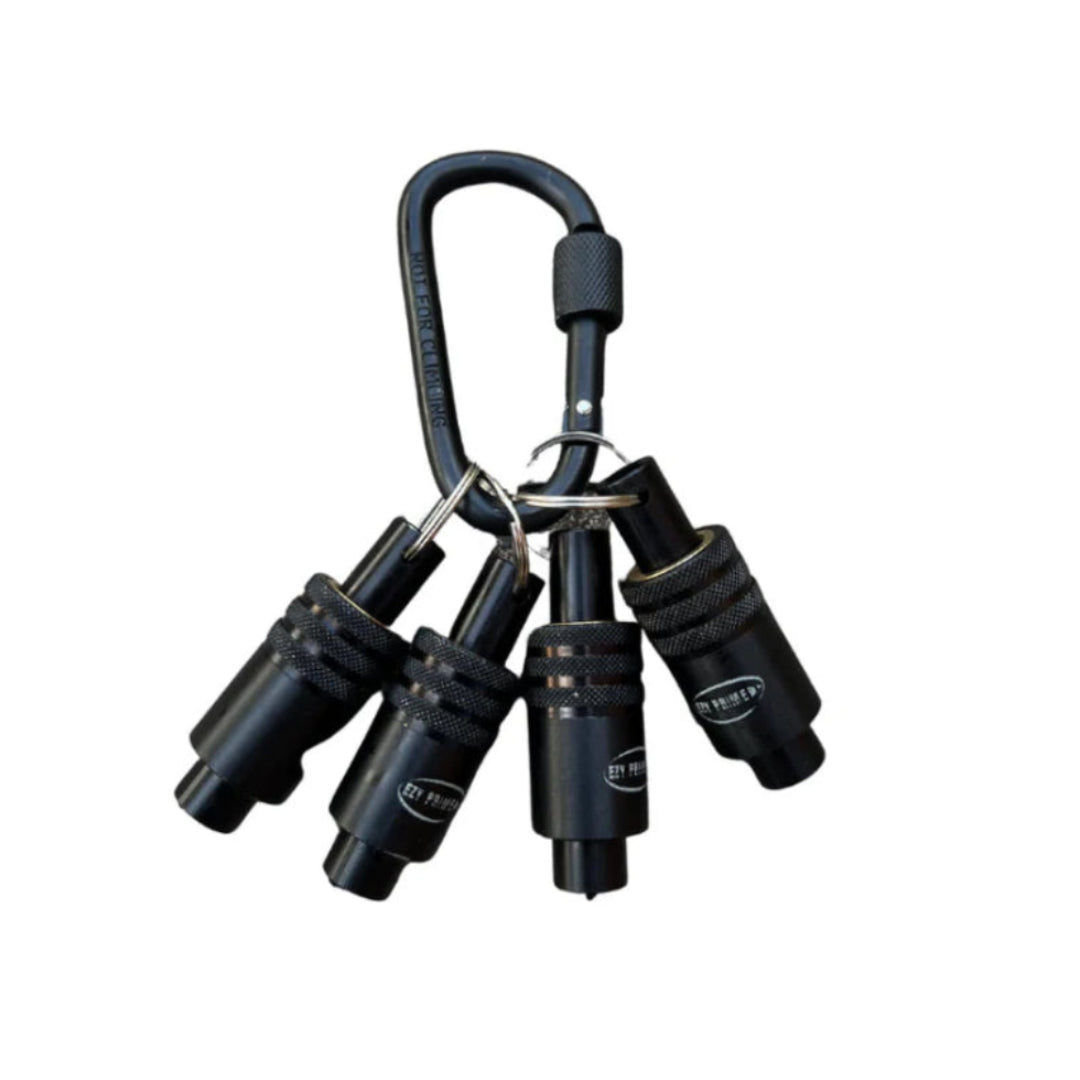 Black carabiner with multiple SDS bit holders on a white background